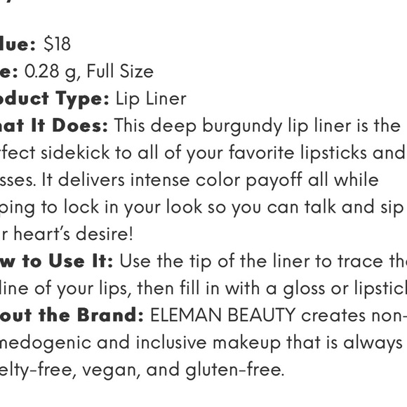 NIB Eleman Beauty full size lip liner in So Seductive - Picture 2 of 3